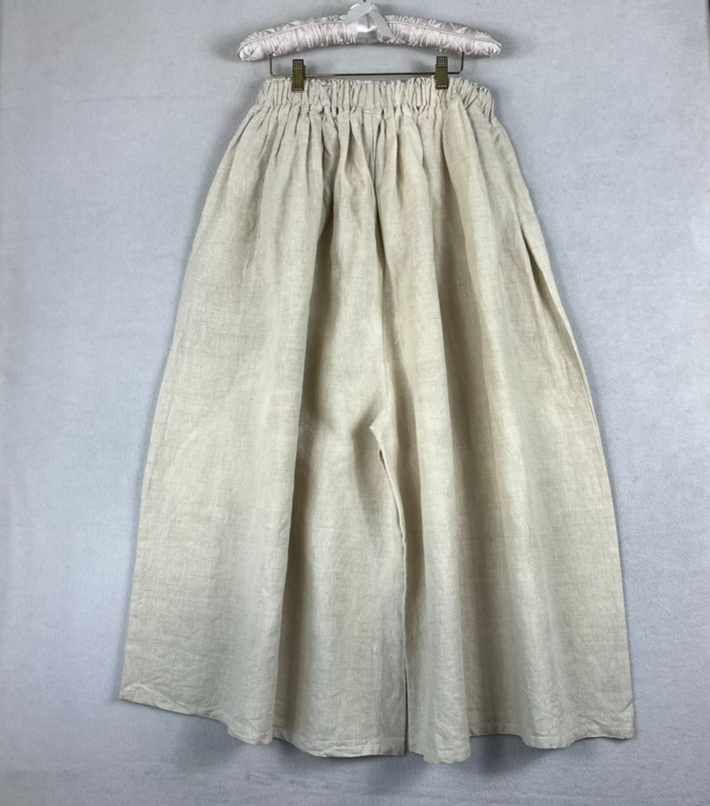 Yesno Wide-Leg Pants Women's 28" Elastic Waist 100% Linen Sand Color NWT